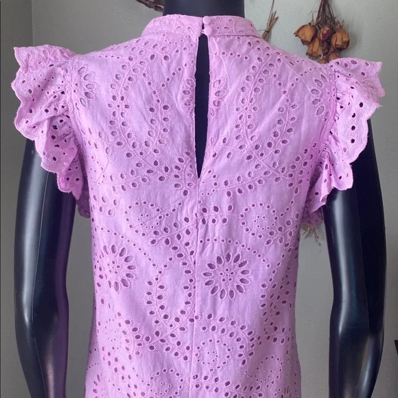TCEC Lavender Pink Hue Eyelet Dress with Ruffled Sleeves - Picture 10 of 14